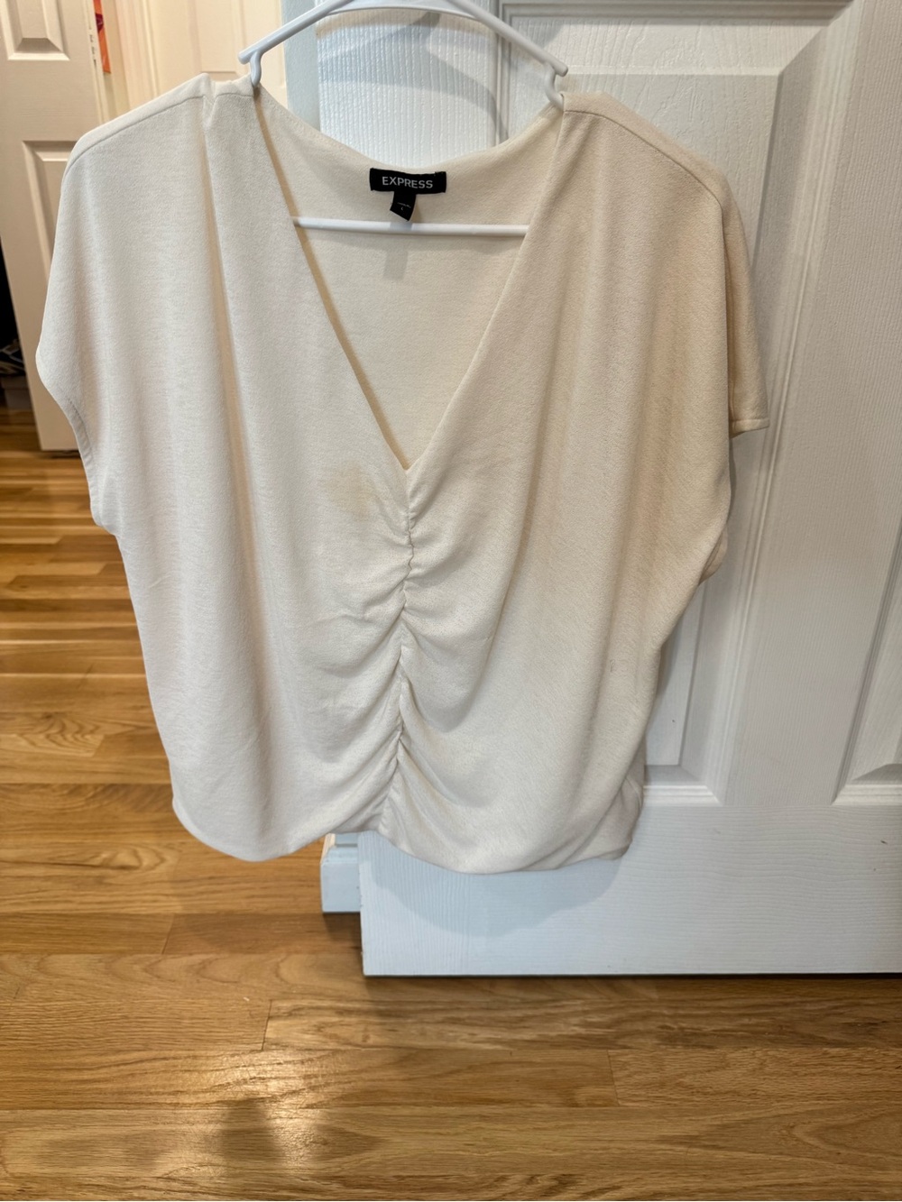 Express Cream Ruched V-Neck Blouse